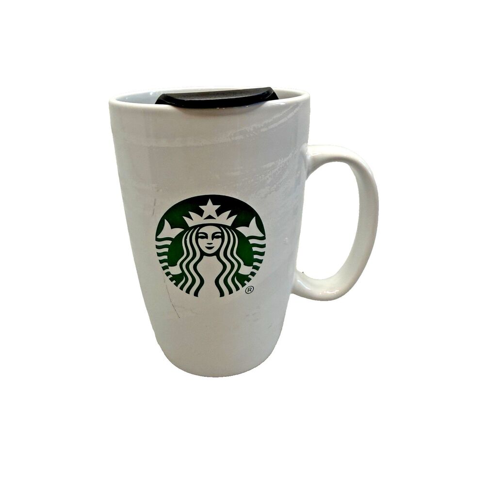 Starbucks 12oz Ceramic Coffee Mug With Lid White Microwave Dishwasher Safe GUC